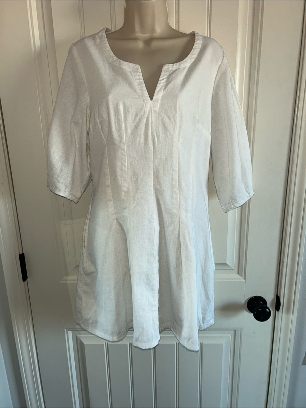 NEW a new day White Split-Neck Cotton Linen Blend Tunic Dress Sz 6